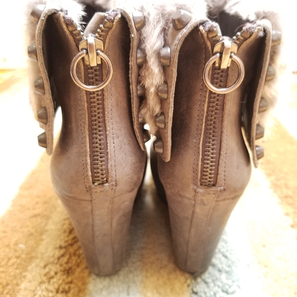 Beautiful ASH Rabbit Fur Trimmed Uranus Wedge Bootie Grey Ankle Boot US 8 - Picture 7 of 10